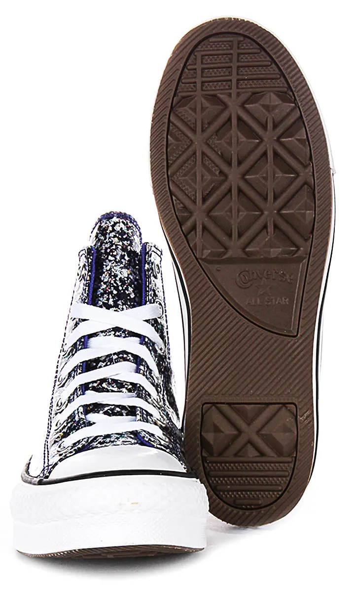 Converse All Star High A10043C In Navy Glitter For Junior Shoes Converse