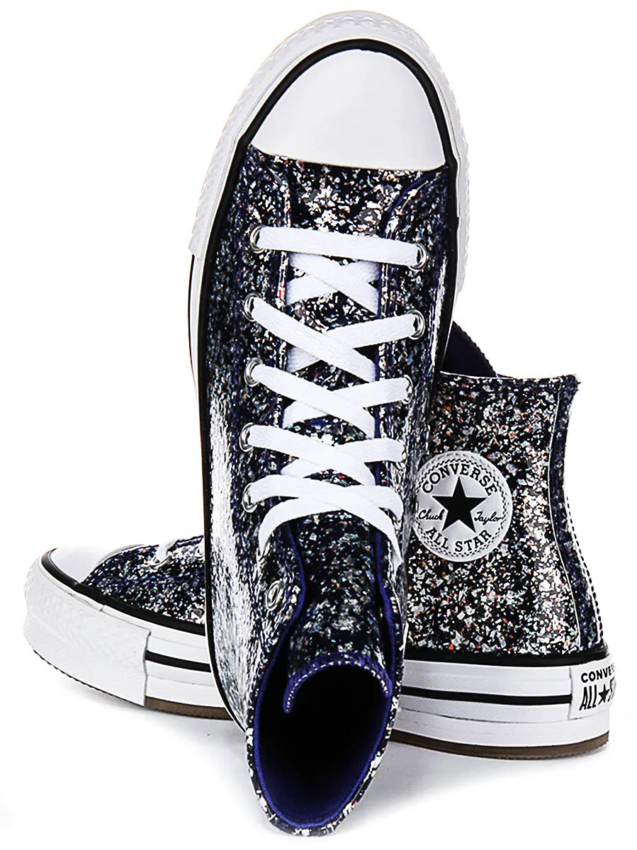 Converse All Star High A10043C In Navy Glitter For Junior Shoes Converse