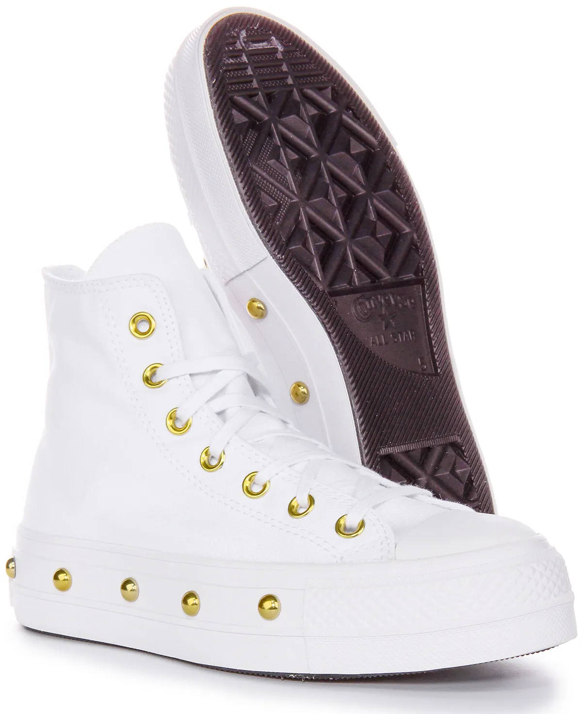Converse All Star Lift A06787C In White Gold Studds Shoes Converse