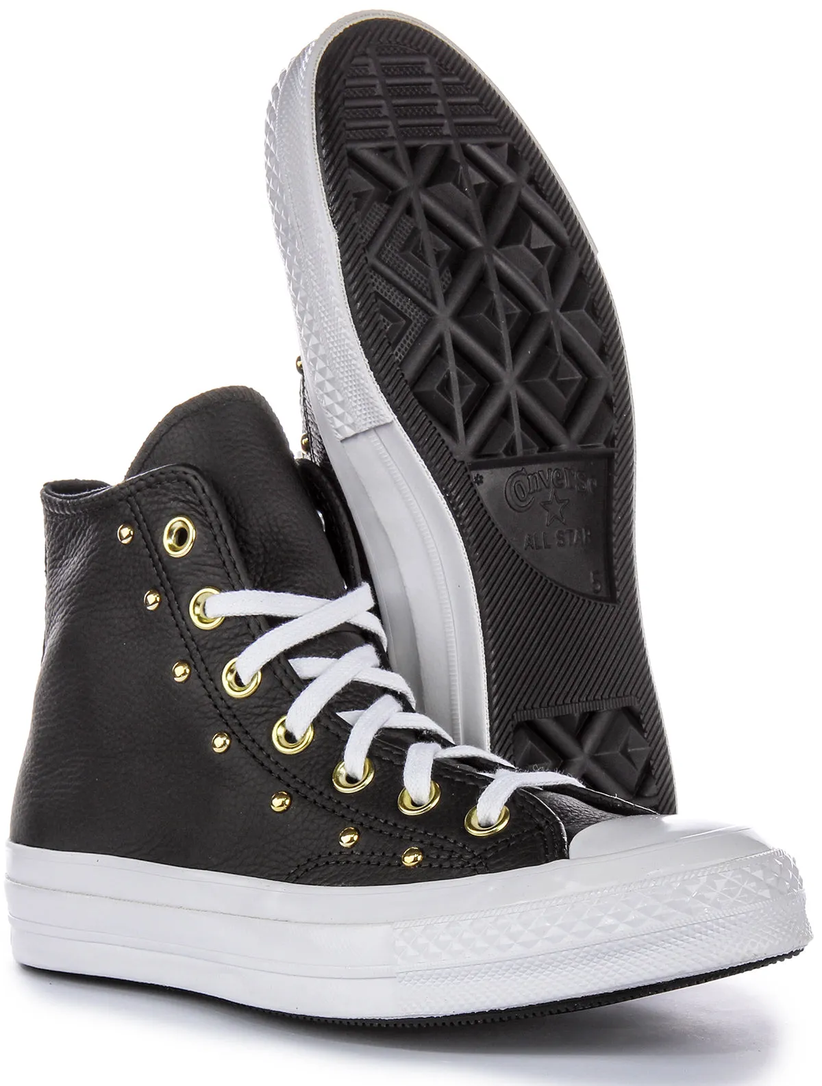 Converse All Star Lift A06809C In Black Gold Leather Shoes Converse