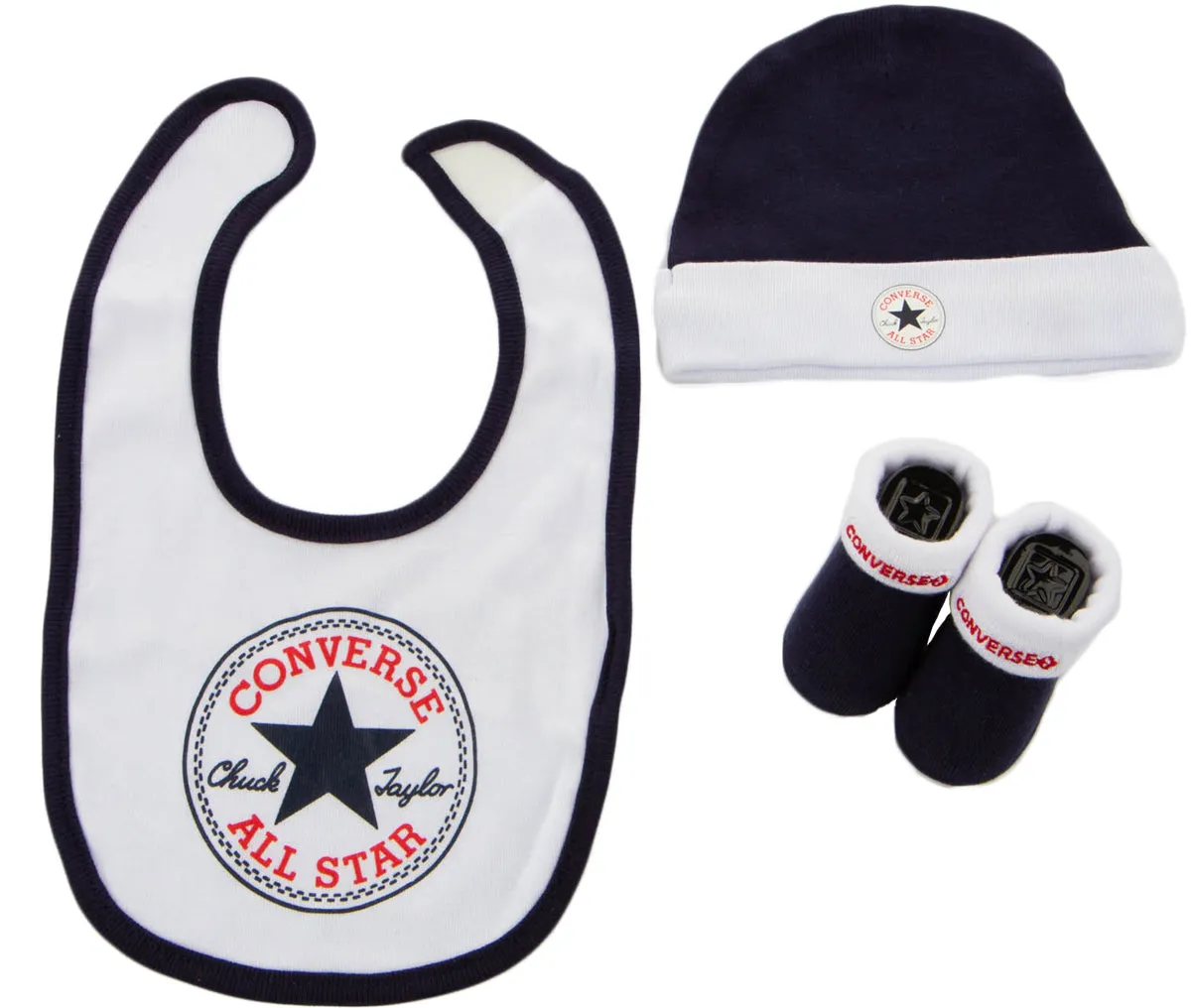 Converse Crib Set In White including Bootie, Hat & Bib Shoes Converse