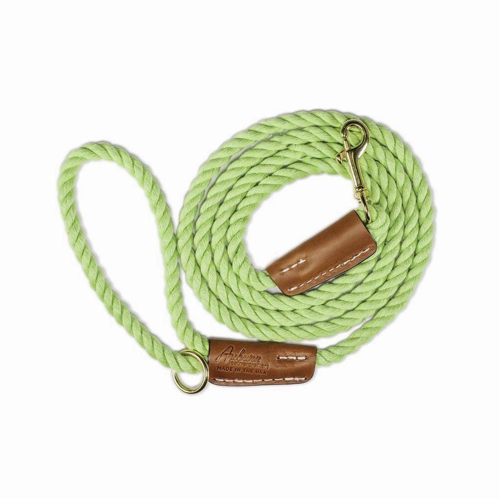 Cotton Rope 1/2" Dog Leash Lime With Leather Accents