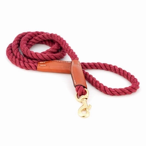 Cotton Rope 1/2" Dog Leash Maroon With Leather Accents dog mobility,outdoor pet aid