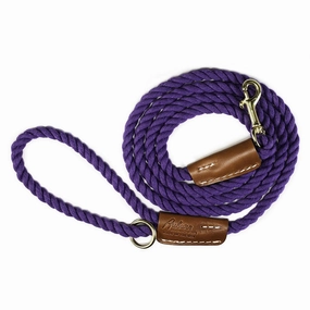 Cotton Rope 1/2" Dog Leash Violet With Leather Accents