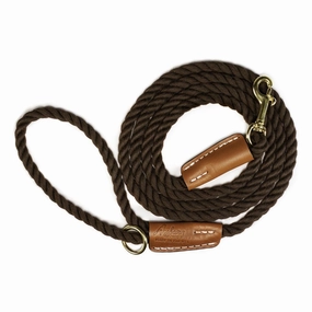 Cotton Rope 5/8" Dog Leash Brown With Leather Accents dog mobility,outdoor pet aid