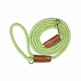 Cotton Rope 5/8" Dog Leash Lime With Leather Accents dog mobility,outdoor pet aid