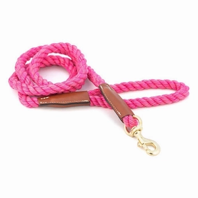 Cotton Rope 5/8" Dog Leash Pink With Leather Accents dog mobility,outdoor pet aid