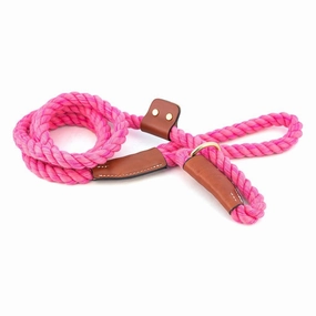 Cotton Rope Slip Dog Leash Pink With Leather Accents dog mobility,outdoor pet aid