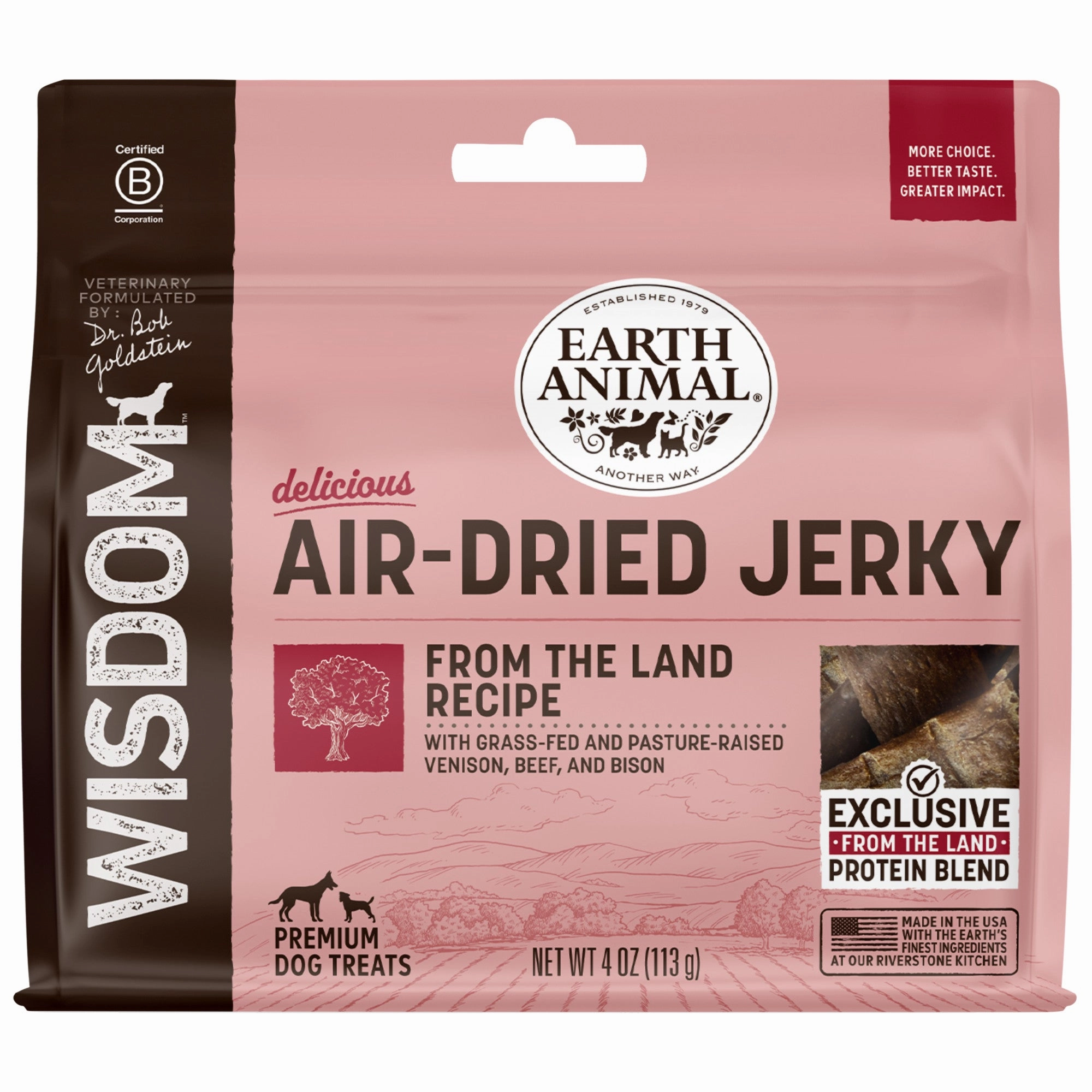 Earth Animal Wisdom Air-Dried Jerky Dog Treats - From the Land Recipe 4oz bag