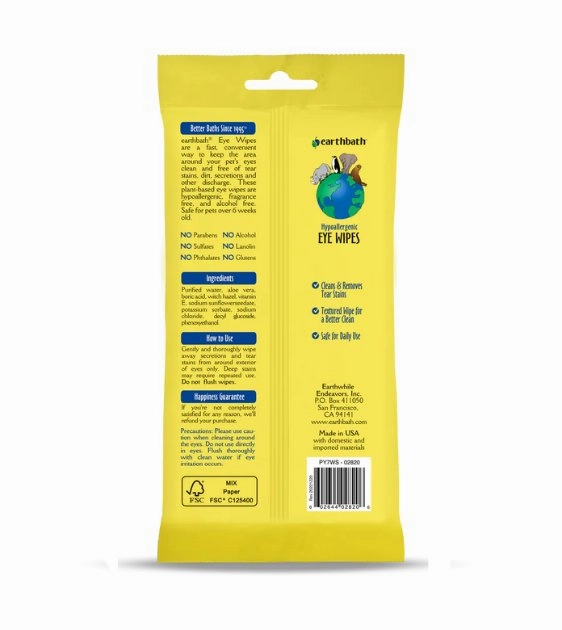 Earthbath Hypoallergenic Eye Wipes for Dogs and Cats