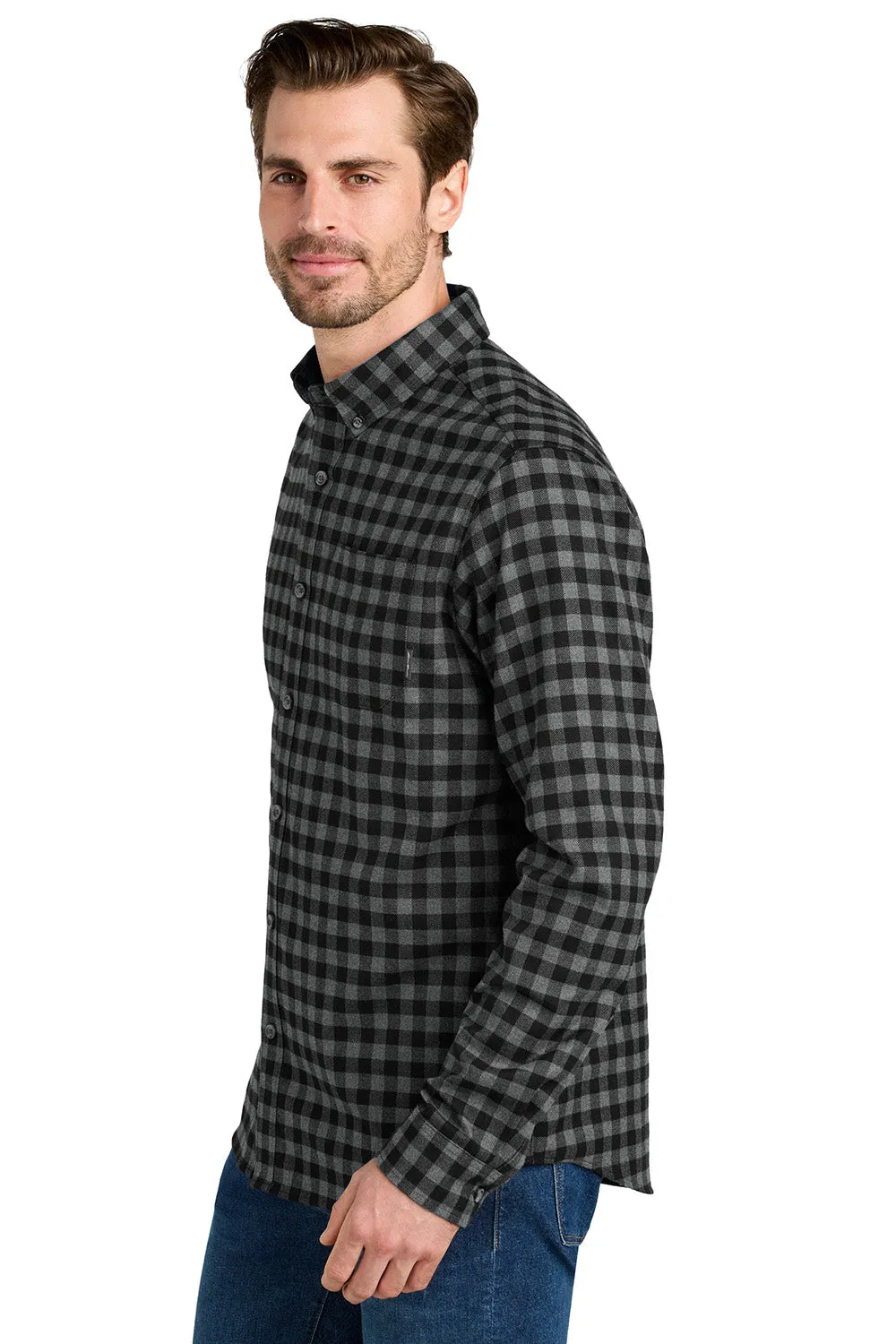 Eddie Bauer Mens Favorite Flannel Long Sleeve Button Down Shirt w/ Pocket - Deep Black Mini Buffalo  Exquisite Clothing Eddie-Bauer