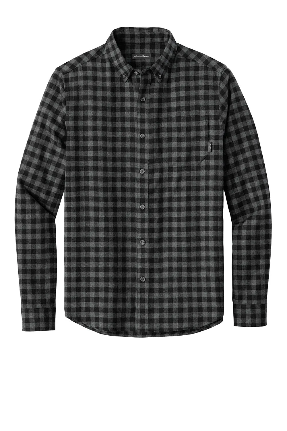 Eddie Bauer Mens Favorite Flannel Long Sleeve Button Down Shirt w/ Pocket - Deep Black Mini Buffalo  Exquisite Clothing Eddie-Bauer
