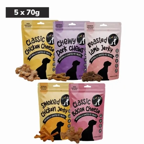Floof & Co Pork Chew, Bacon Cheese, Chicken Cheese, Roasted Lamb and Smoked Lamb Dog Treats Combo