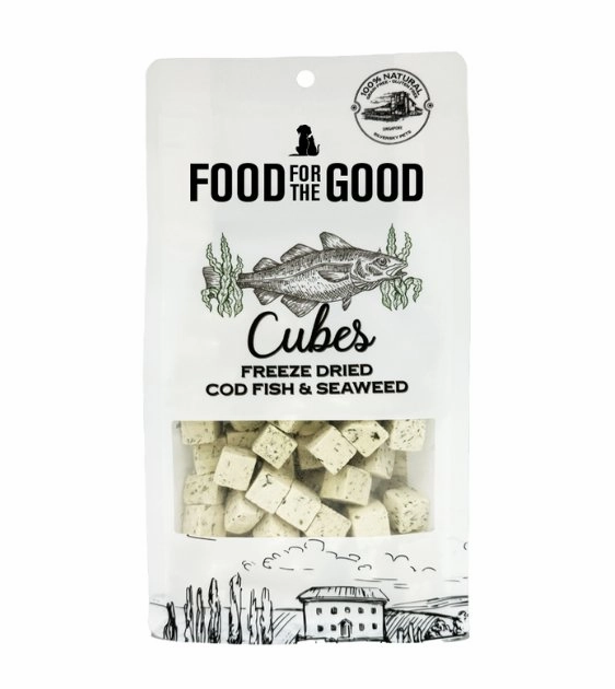 Food For The Good Freeze Dried Cat & Dog Treats (Cod Fish & Seaweed Cubes) freeze-dried dog food,lightweight pet food