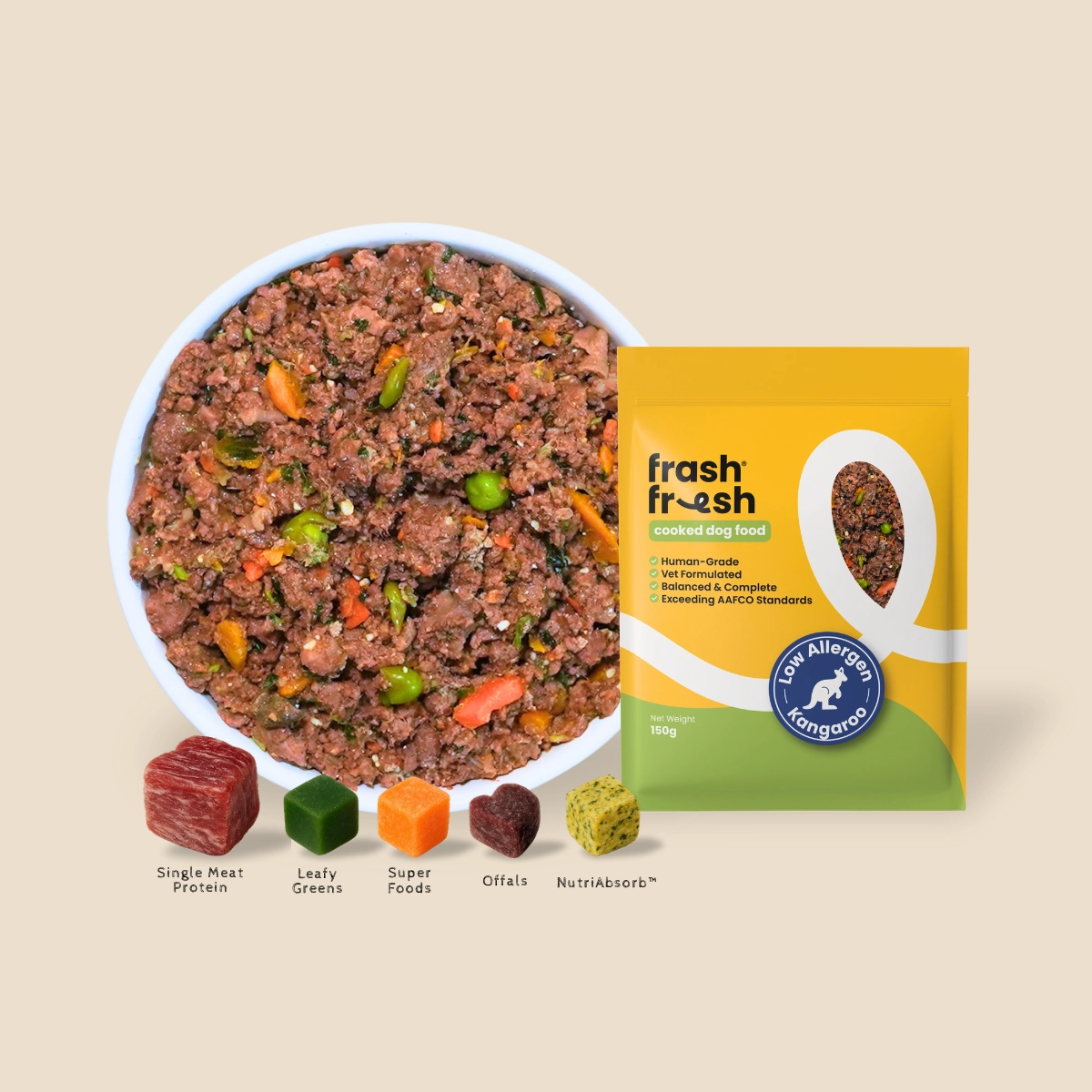 frashfresh Cooked Dog Food with NutriAbsorb (Low-Allergen KANGAROO) raw dog food,fresh pet meals