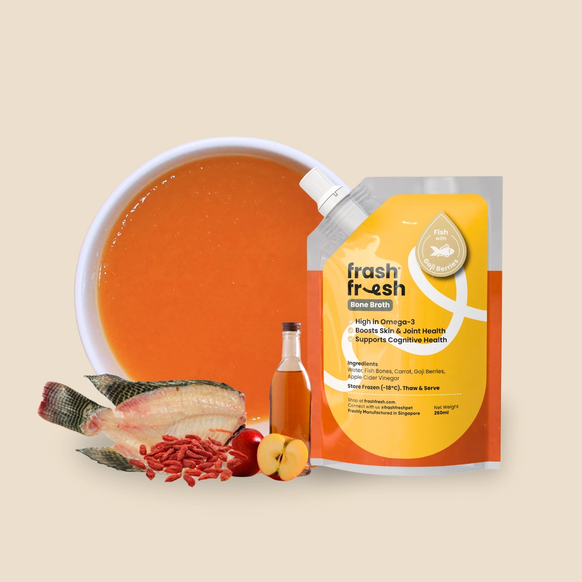 frashfresh Health Broth For Dogs & Cats (FISH with Goji Berries) raw dog food,fresh pet meals