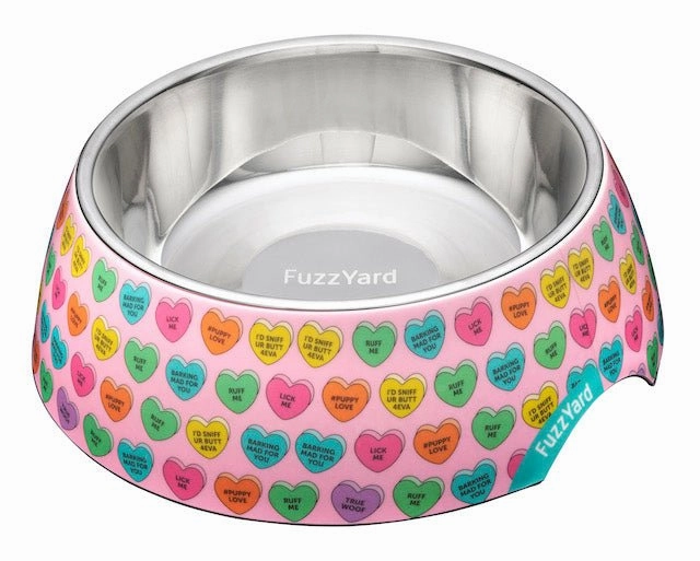 FuzzYard Candy Hearts Easy Dog Feeding Bowl dog bowl,pet feeder