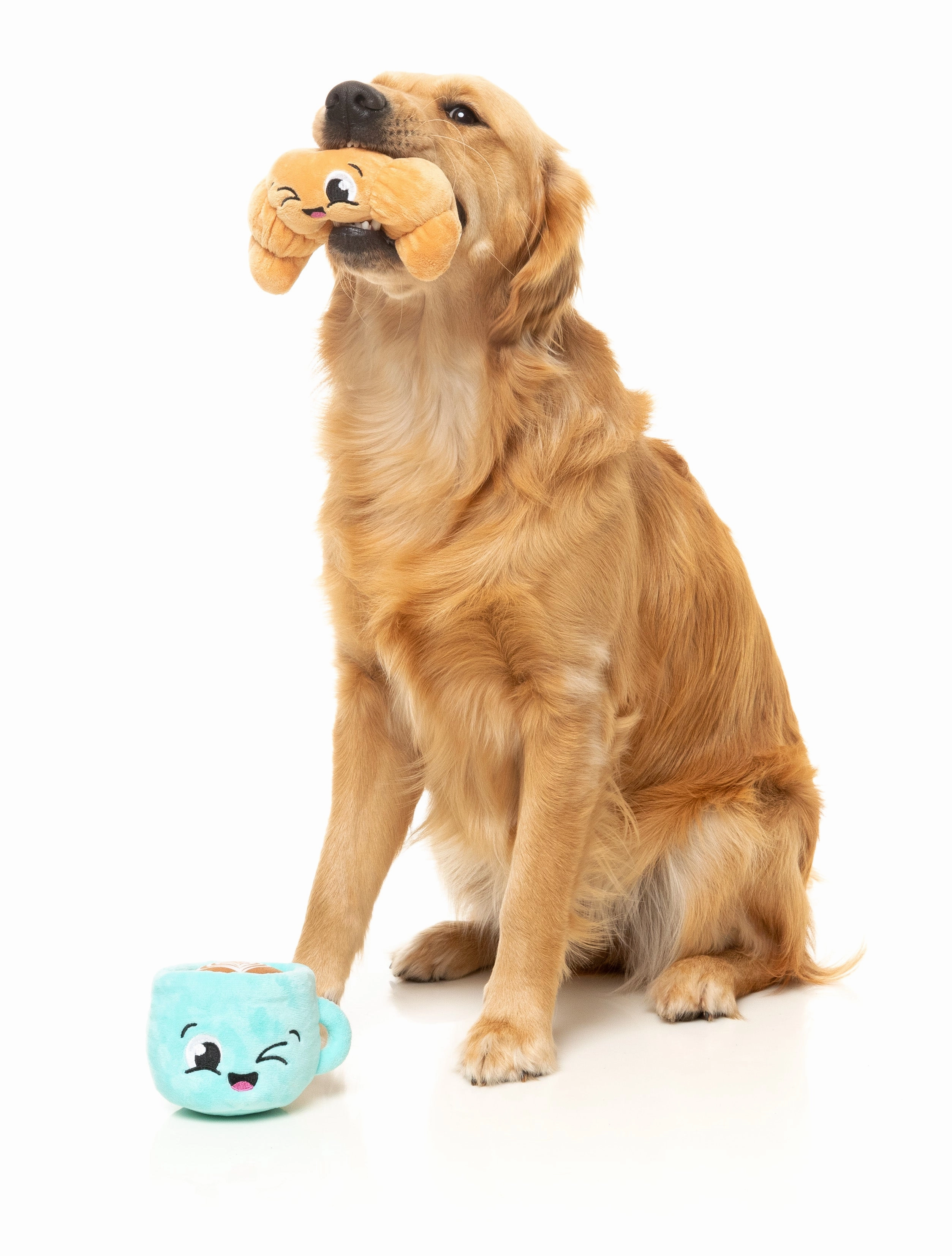 FuzzYard Perfect Match Squeaky Plush Dog Toy (Croissant & Cappuccino 2 Pack)