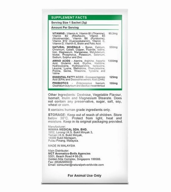 GIFT WITH PURCHASE >$120: Natural Pet Skin & Coat Supplement Powder for Cats & Dogs (Sachet x 1)