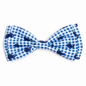 Gingham Whales Dog Bow Tie dog collar accessory,collar decor