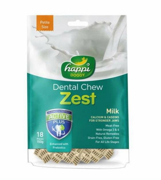 Happi Skippi (Happi Doggy) ZEST Petite Dental Dog Chews (Milk) dog chews,dog bones