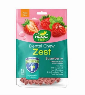 Happi Skippi (Happi Doggy) ZEST Petite Dental Dog Chews (Strawberry) dog chews,dog bones