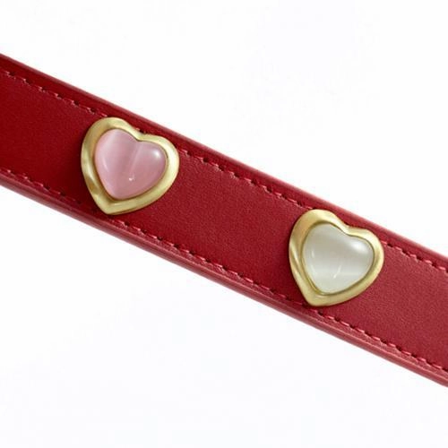 Heart Pink And White Cat Eye On Red Dog Leash