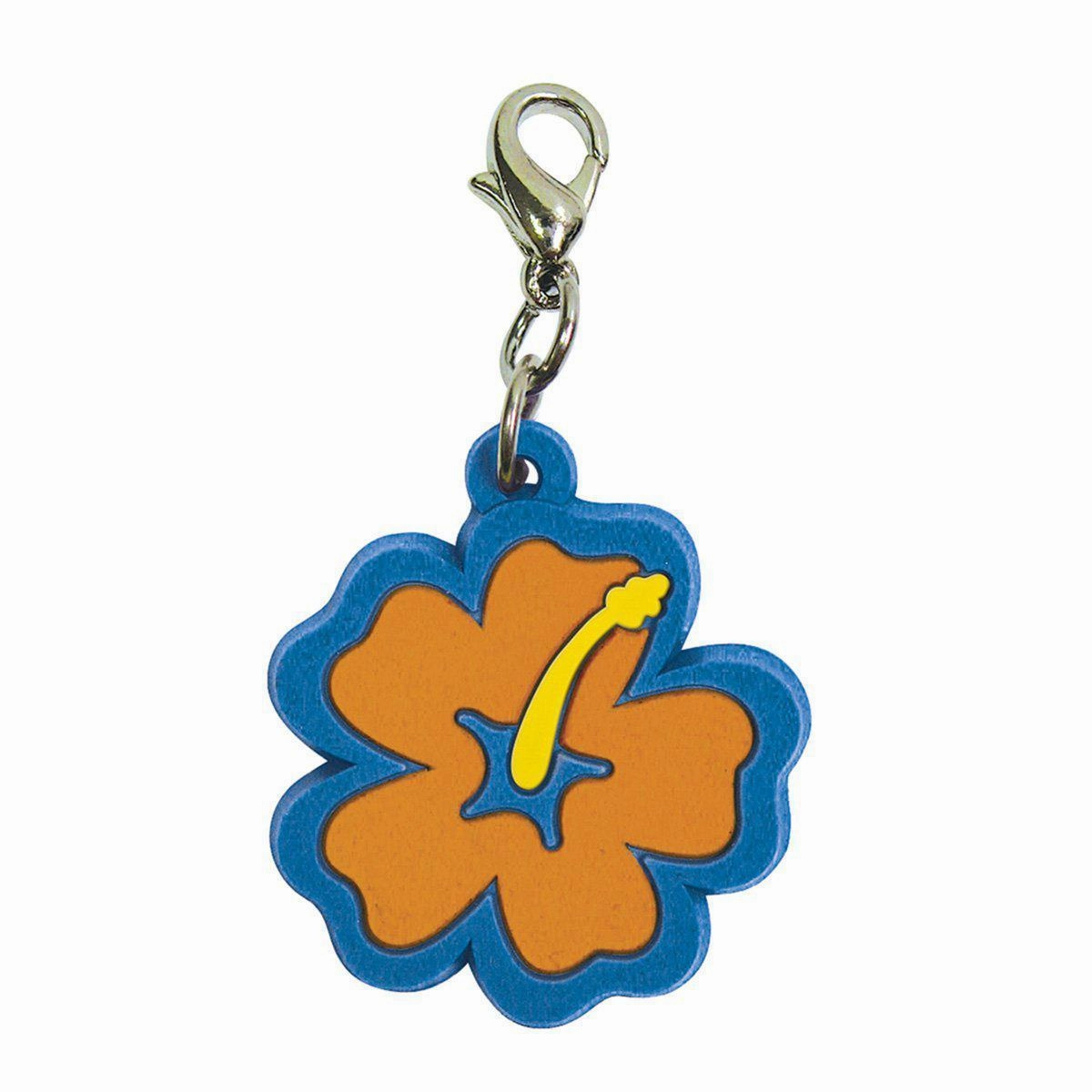 Hibiscus PVC Dog Collar Charm Orange/Blue