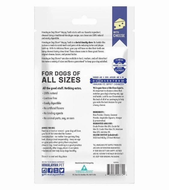 Himalayan Pet Supply Happy Teeth Cheese Dental Chew Dog Treats
