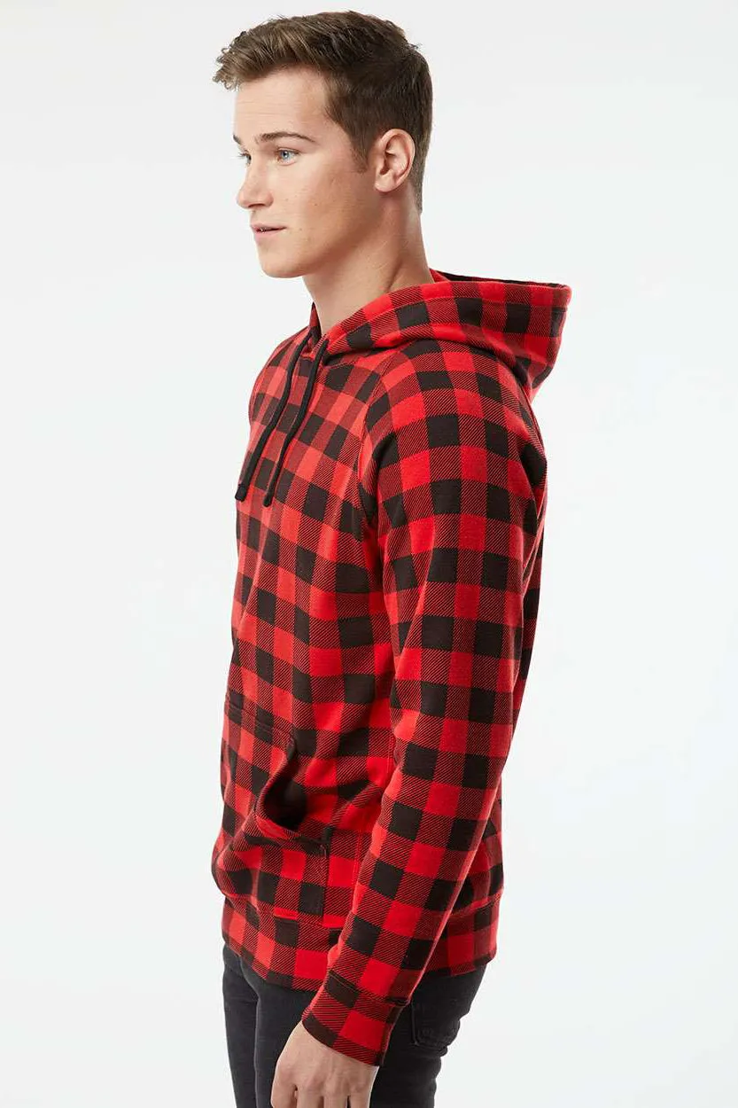 Independent Trading Company Mens Special Blend Raglan Hooded Sweatshirt Hoodie w/ Pouch Pocket - Red Buffalo Plaid Clothing Independent-Trading-Company