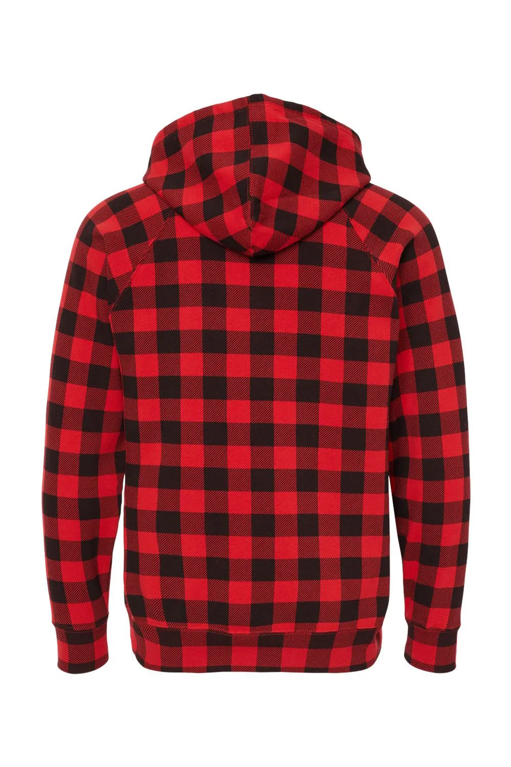 Independent Trading Company Mens Special Blend Raglan Hooded Sweatshirt Hoodie w/ Pouch Pocket - Red Buffalo Plaid Clothing Independent-Trading-Company