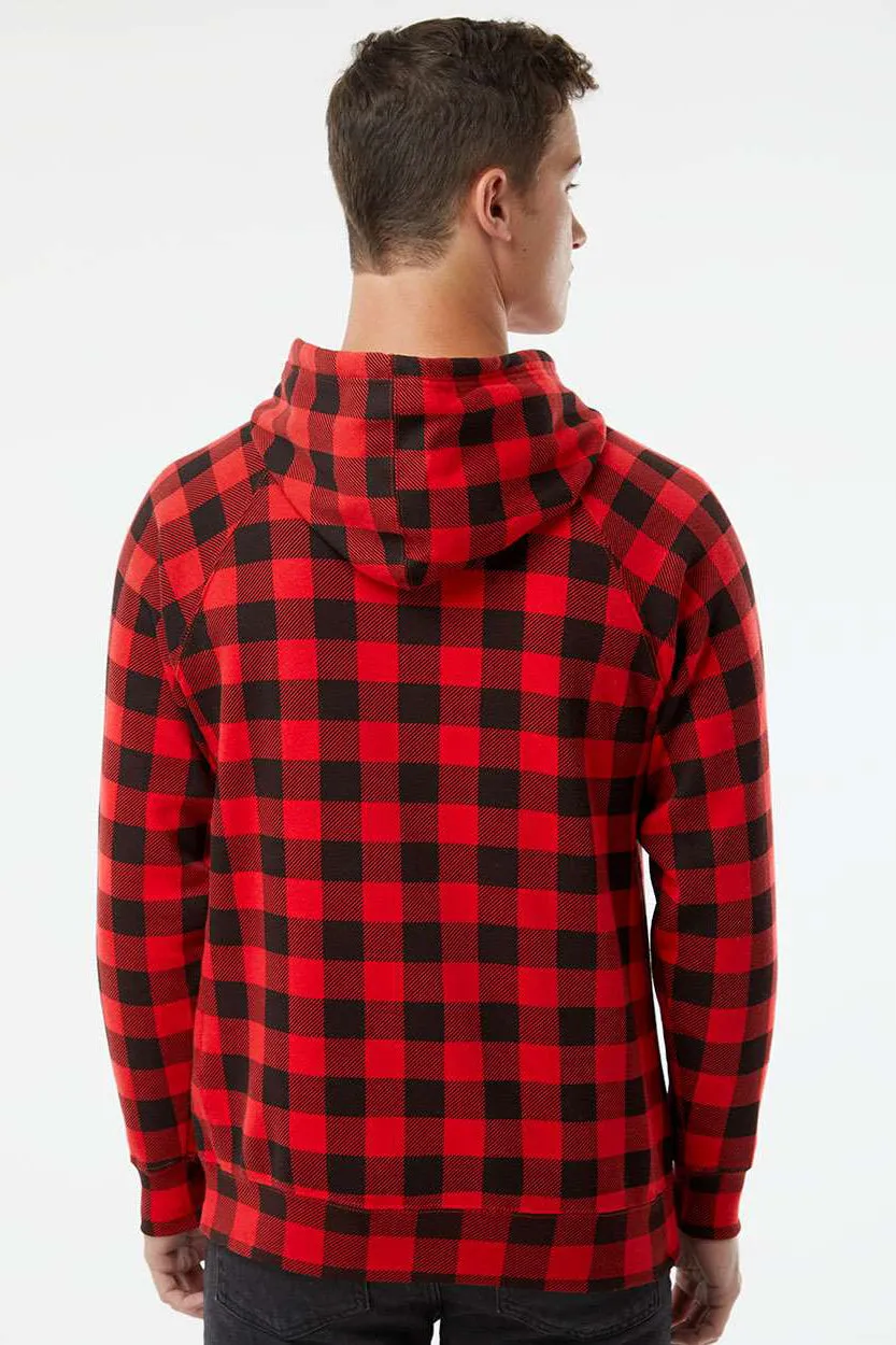 Independent Trading Company Mens Special Blend Raglan Hooded Sweatshirt Hoodie w/ Pouch Pocket - Red Buffalo Plaid Clothing Independent-Trading-Company