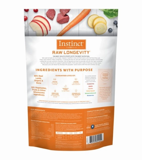 Instinct Raw Longevity 100% Freeze-Dried Raw Meals Grass-Fed Lamb Recipe for Dogs