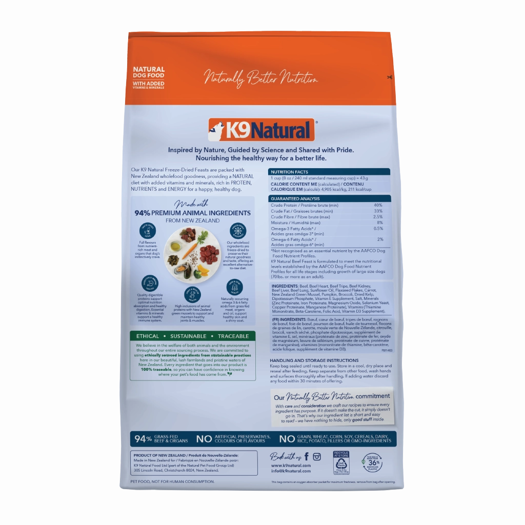 K9 Natural Freeze Dried Beef Feast Dry Dog Food