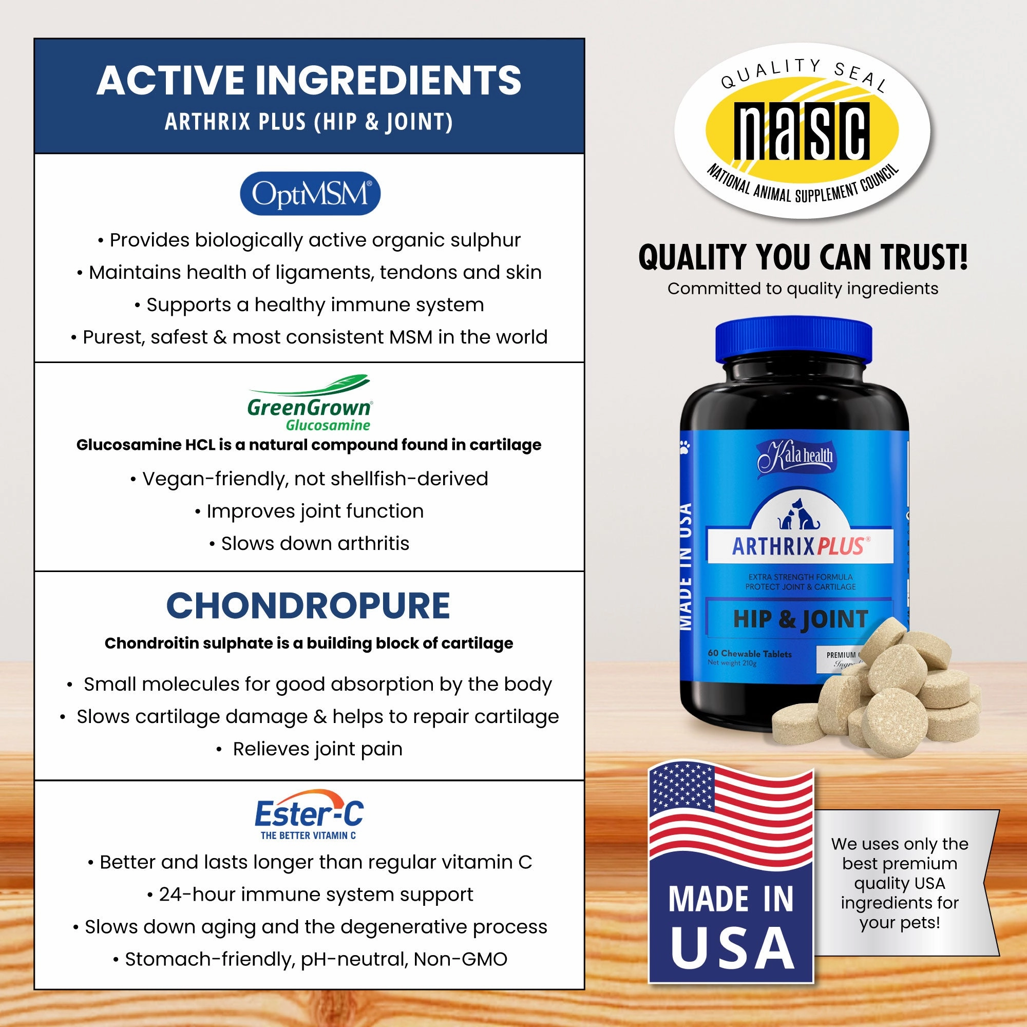 Kala Health ARTHRIX PLUS (Hip & Joint) Extra Strength Formula Supplement for Dogs and Cats