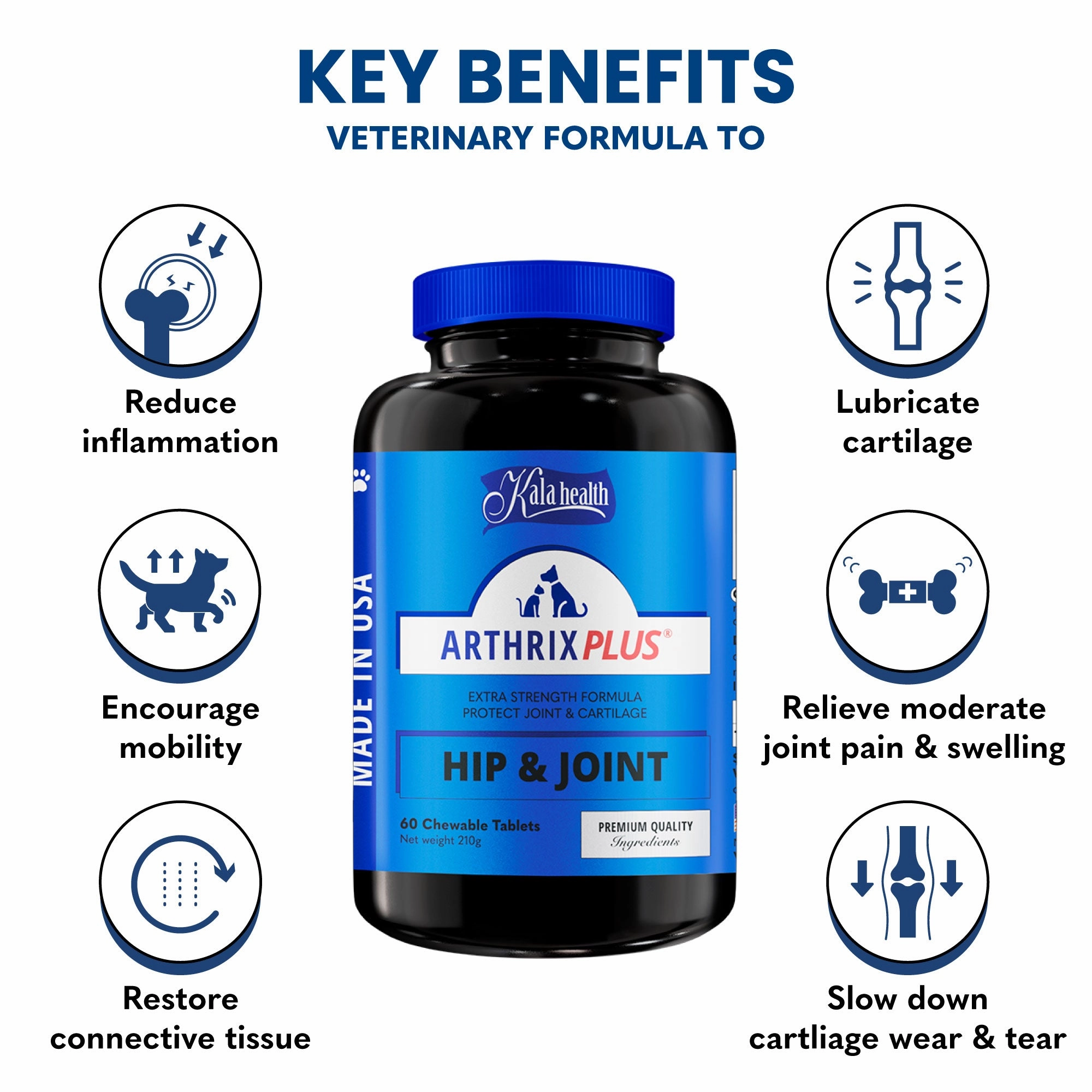 Kala Health ARTHRIX PLUS (Hip & Joint) Extra Strength Formula Supplement for Dogs and Cats
