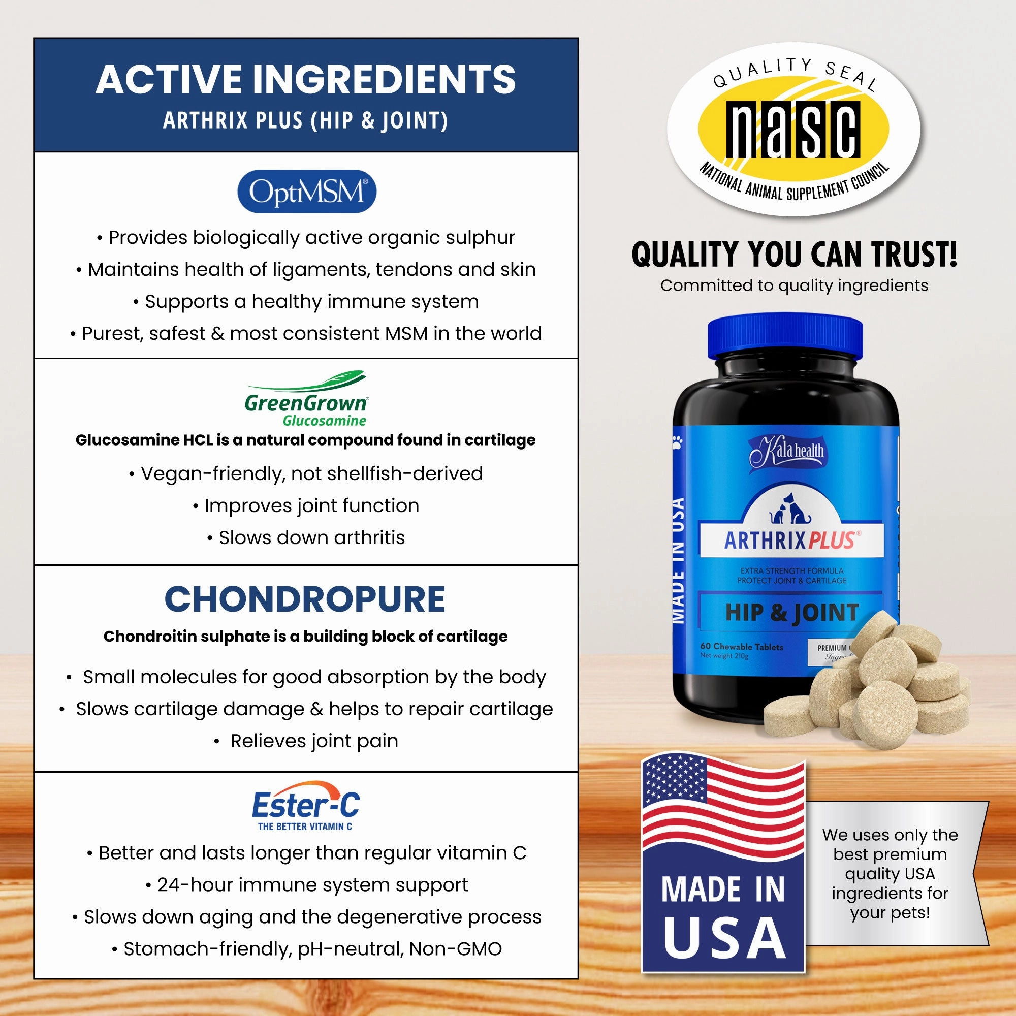 Kala Health ARTHRIX PLUS (Hip & Joint) Extra Strength Formula Supplement for Dogs and Cats