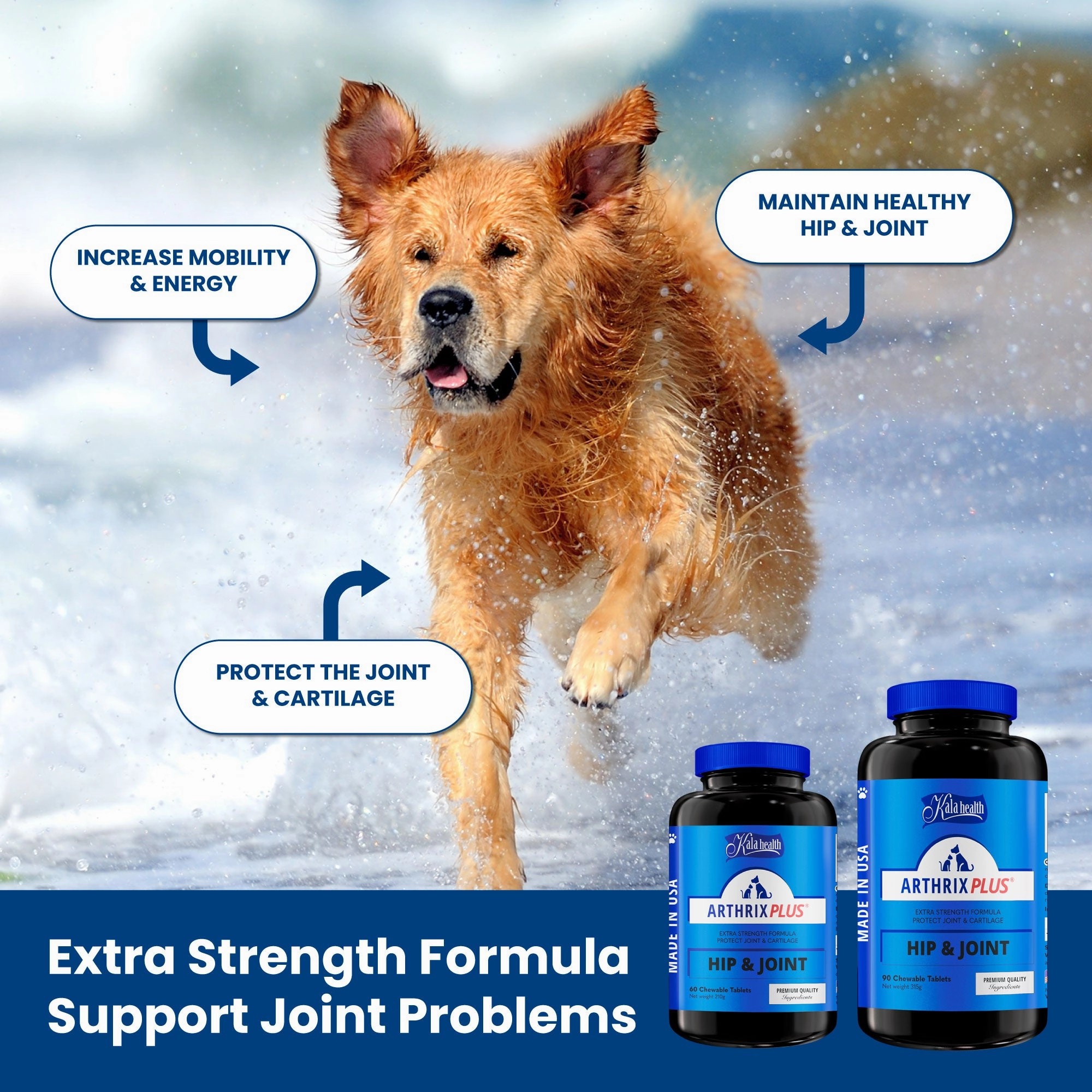 Kala Health ARTHRIX PLUS (Hip & Joint) Extra Strength Formula Supplement for Dogs and Cats