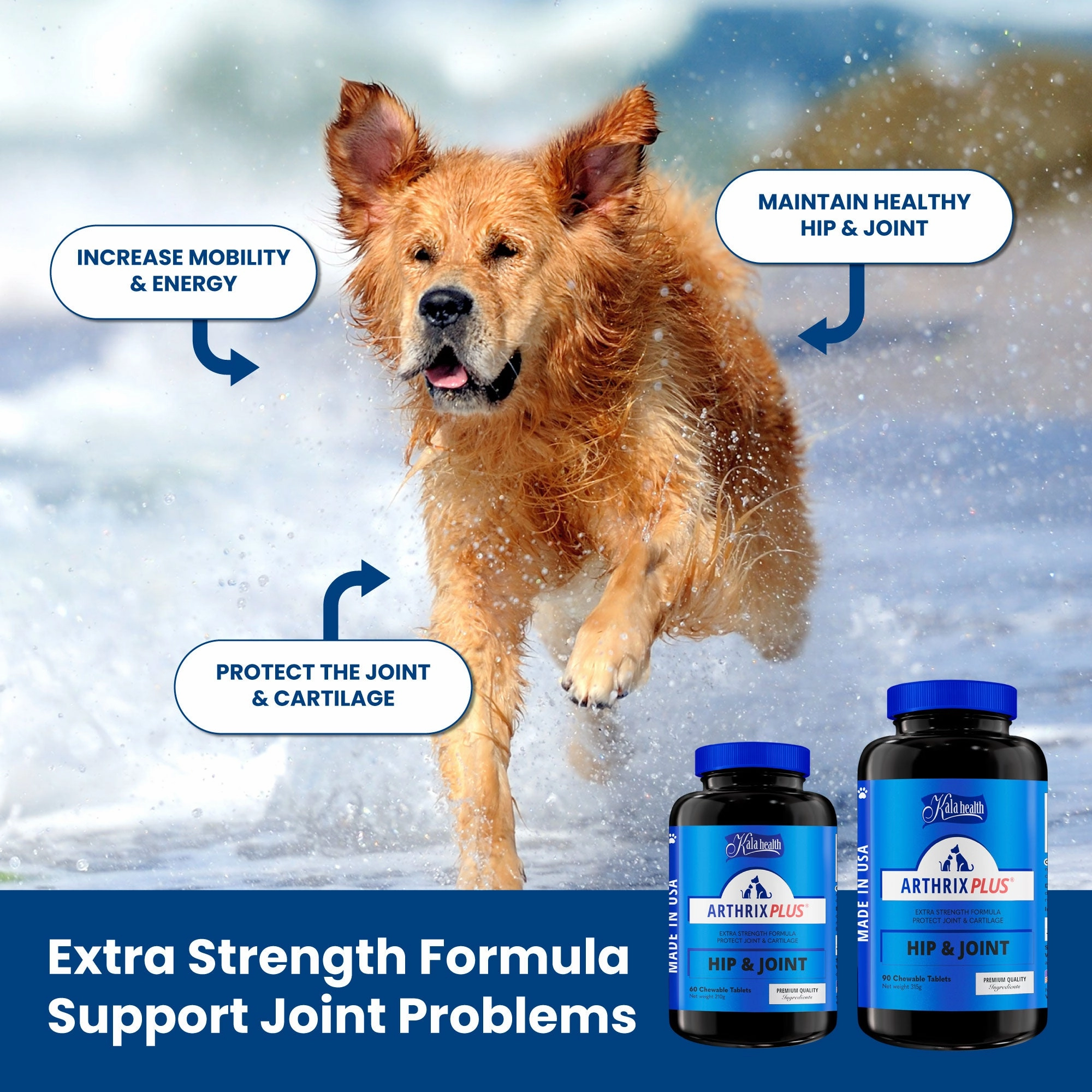 Kala Health ARTHRIX PLUS (Hip & Joint) Extra Strength Formula Supplement for Dogs and Cats