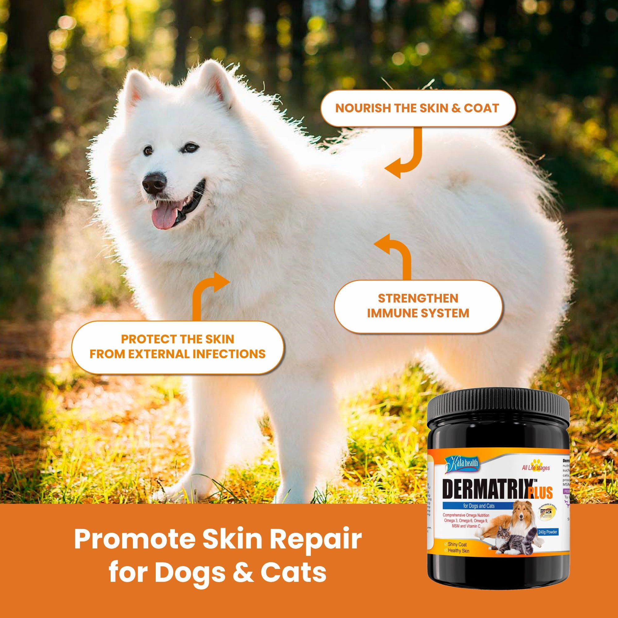 Kala Health DERMATRIX PLUS Shiny Coat & Healthy Skin Supplements for Dogs and Cats