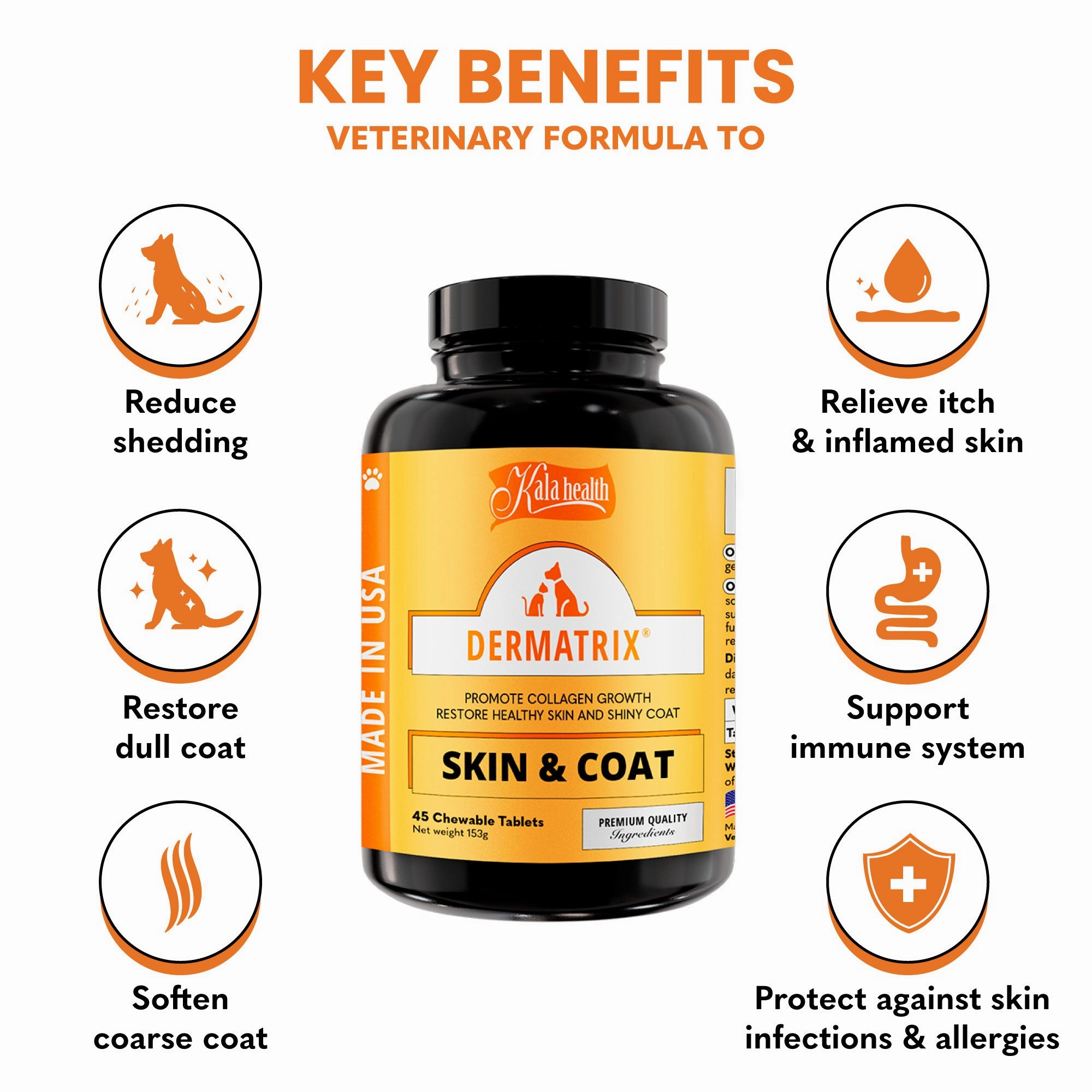 Kala Health DERMATRIX (Skin & Coat) Promote Collagen Growth Supplements for Dogs and Cats