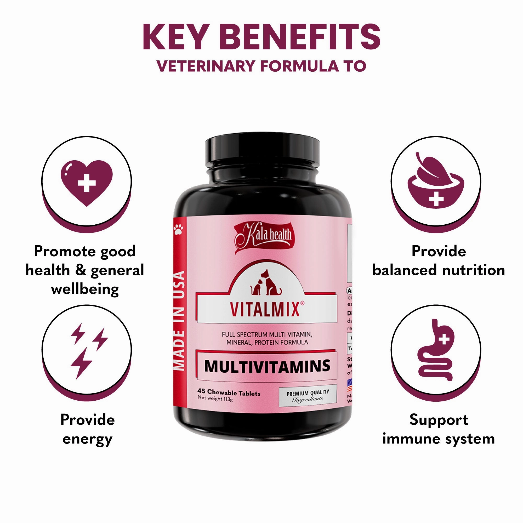 Kala Health VITALMIX (Multivitamins) Full Spectrum Multivitamins Supplements for Dogs and Cats