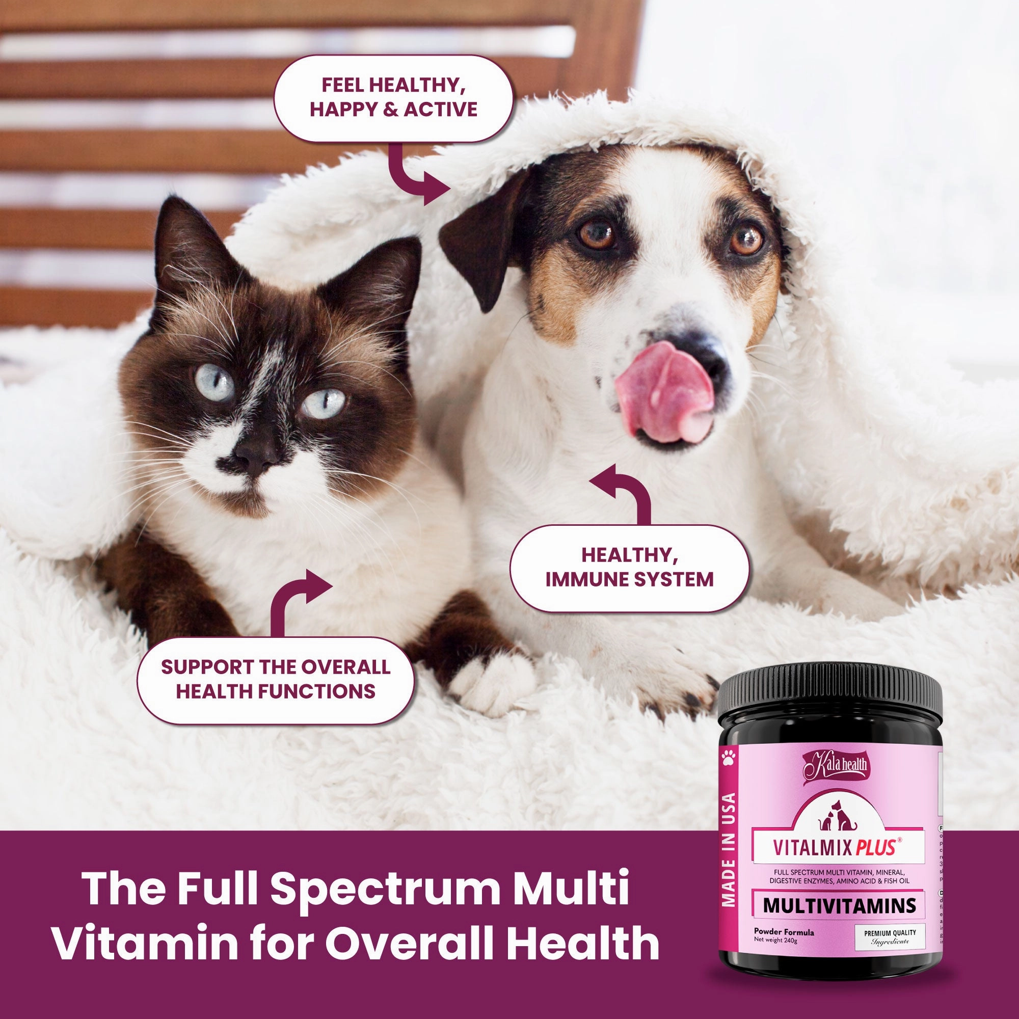 Kala Health VITALMIX PLUS (Multivitamins) Full Spectrum Multivitamins Supplements for Dogs and Cats