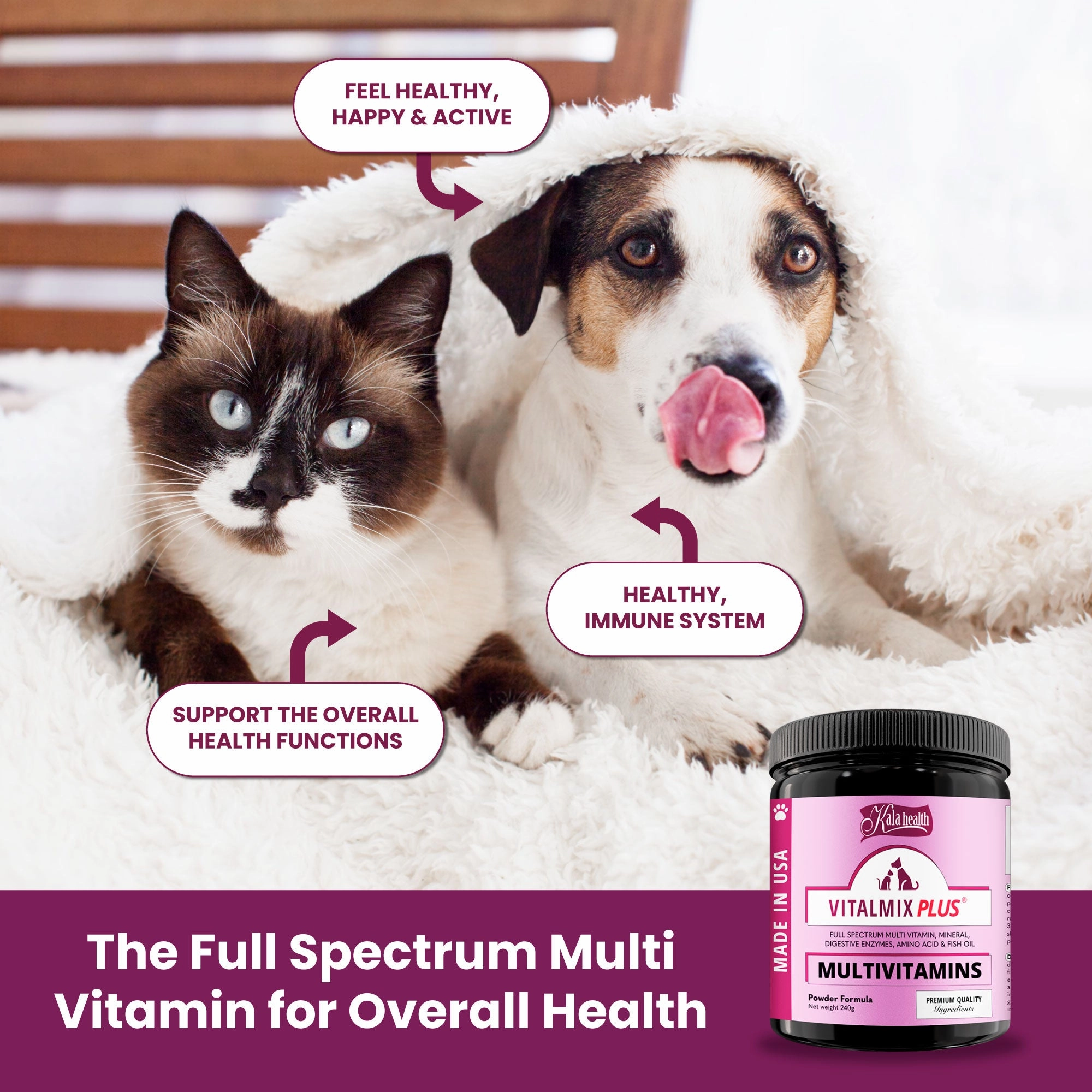 Kala Health VITALMIX PLUS (Multivitamins) Full Spectrum Multivitamins Supplements for Dogs and Cats