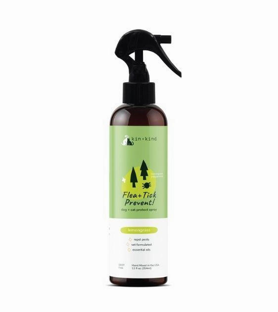 Kin Kind Flea & Tick Prevent! Natural Dog & Cat Protect Spray (Lemongrass) dog shampoo,bathing supplies