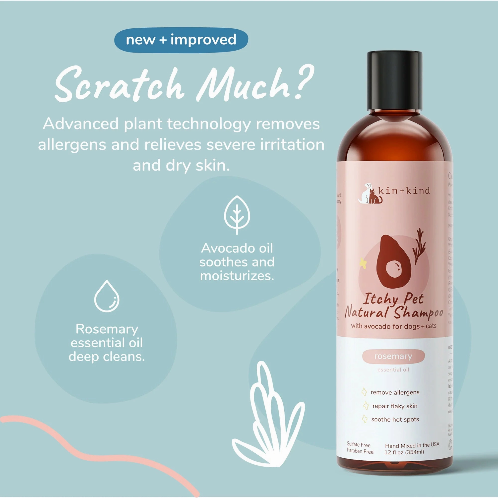 Kin Kind Itchy Pet Natural Shampoo with Avocado for Dogs & Cats (Rosemary)