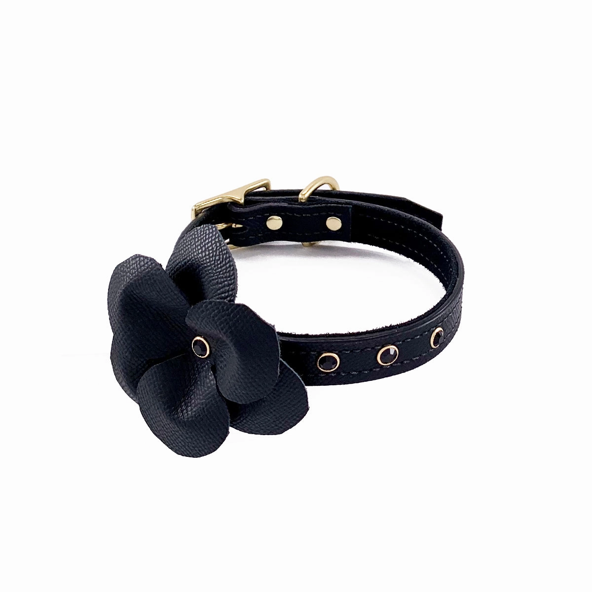 Lambert Classic Rhinestone Leather Dog Flowerette Slider Onyx
