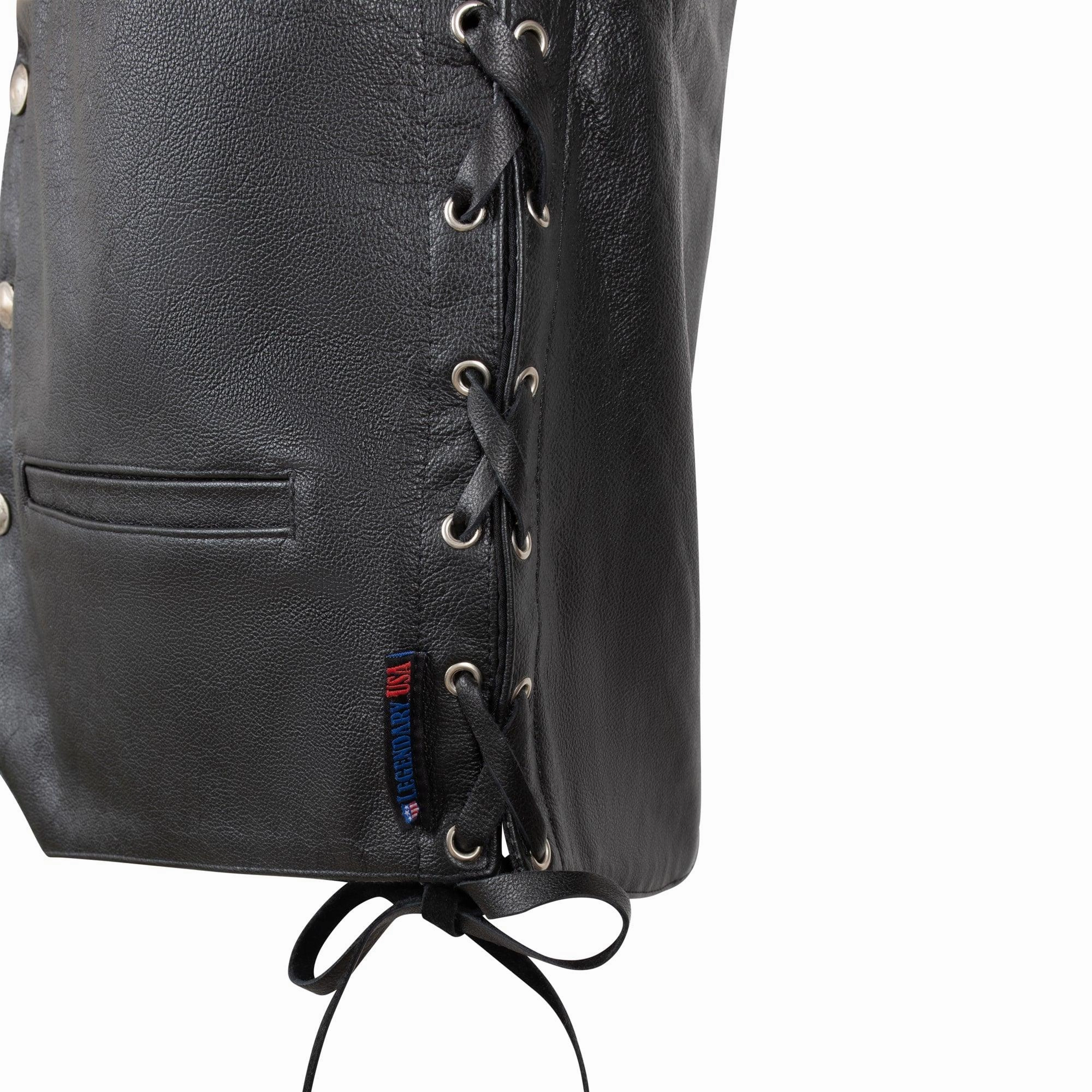 Legendary 'Peacemaker' Men's Leather Motorcycle Vest w/ Buffalo Nickel Snaps