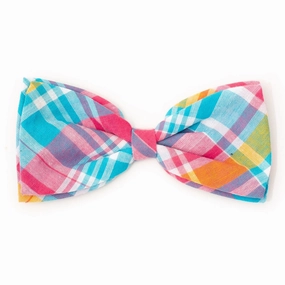 Madras Plaid Dog Bow Tie Turquoise/Pink/Multi dog collar accessory,collar decor