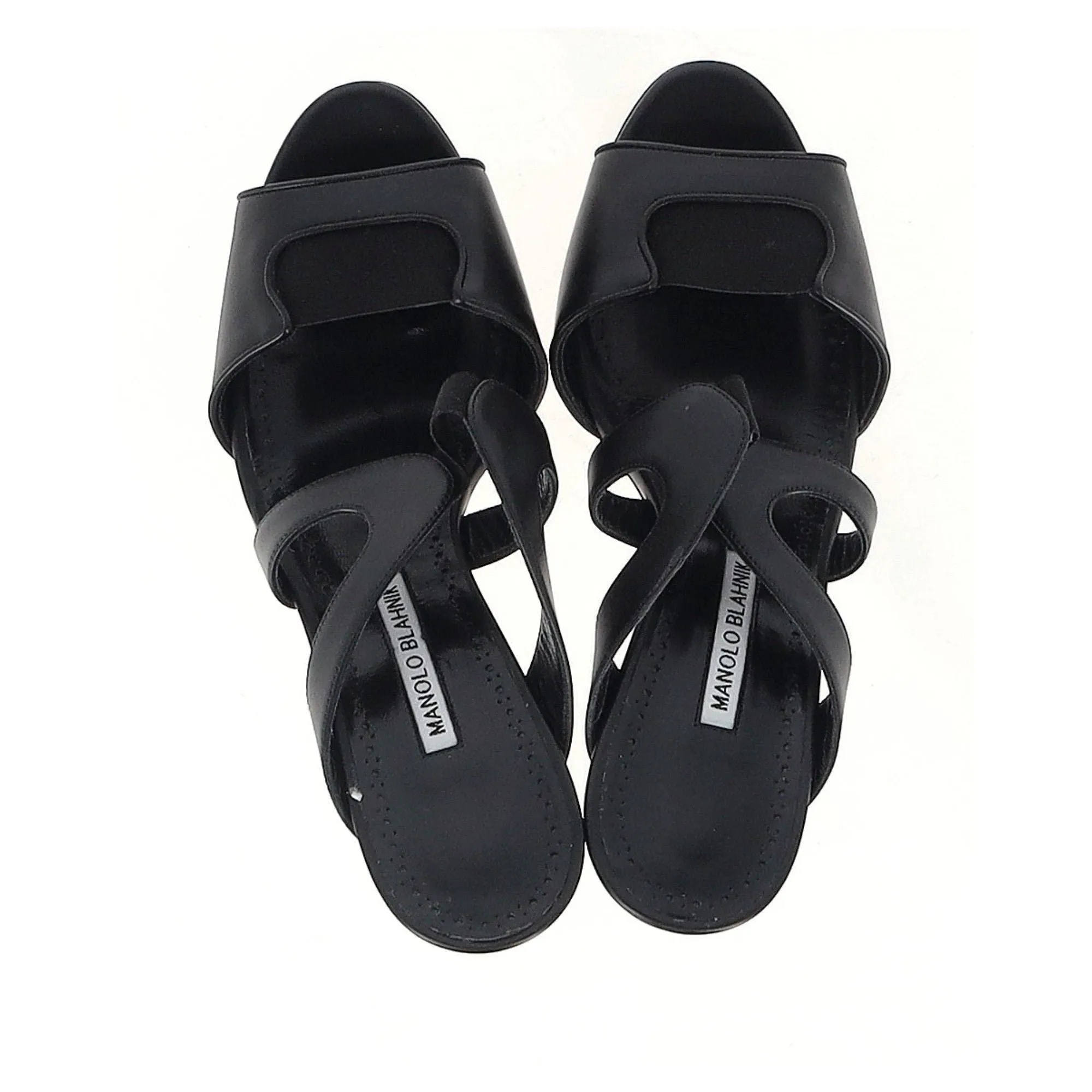 Manolo Blahnik Abeba Heeled Mule Sandals in Black Leather Shoes_Manolo-Blahnik